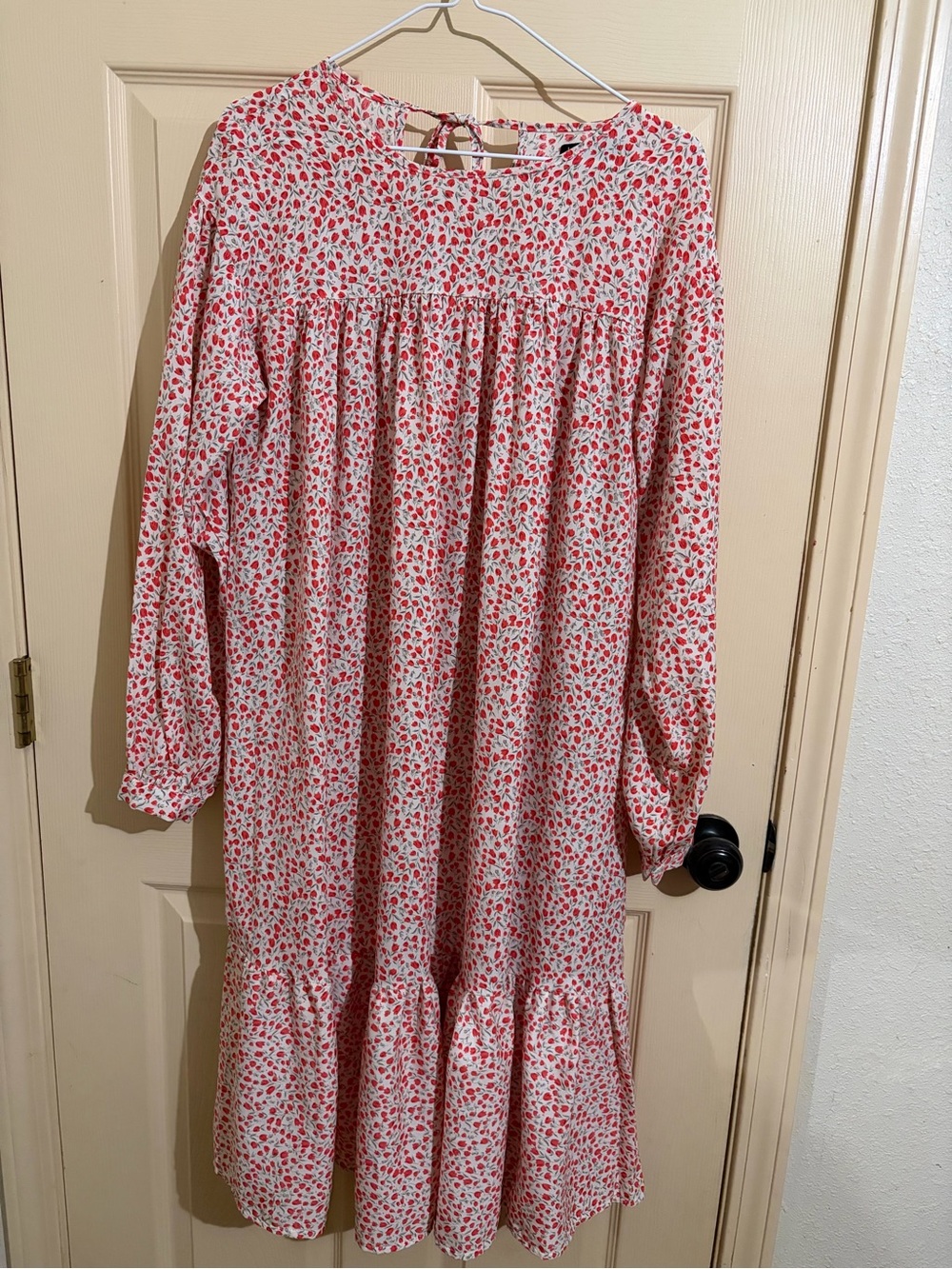 Boohoo Pink Floral Long Sleeve Tiered Midi Dress